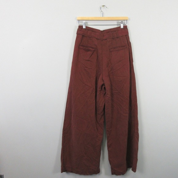 Free People Dwell On Dreams Trouser Wide Leg Belted Linen Pants Brown Boho Sz 6 - Picture 10 of 15